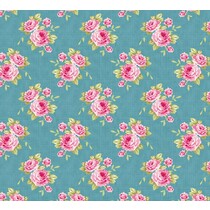 Le tissu en coton, Rose de grand-mère, bleu, 50 x 70cm, 100% coton.