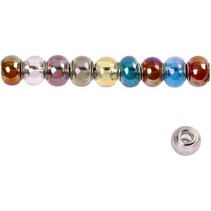 10 perle di vetro, D: 13-15 mm, colori trasparenti