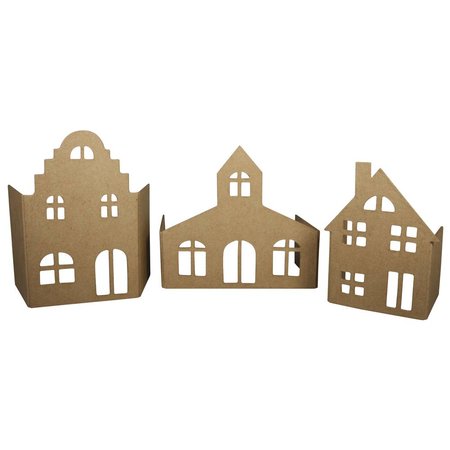 Objekten zum Dekorieren / objects for decorating Geweldige ambachtelijke kit: papier mache Set - Gevel dorpje met 3 huizen!