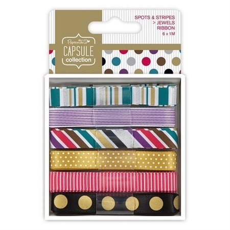 Docrafts / Papermania / Urban fita de cetim 1m 6 X com pontos e listras