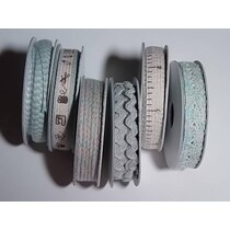 6 Ribbons, 3-10 mm x 1.8 m, range with 6 asstd. Design, light blue