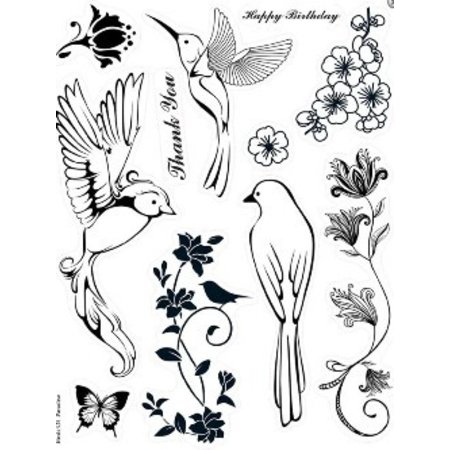 Stempel / Stamp: Transparent Kanban, motivo sello, transparentes, aves del paraíso, de 14 x 18cm.
