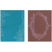 Embossing folders, 2 stuks, frame met wervelingen en frames met bloemenmotief
