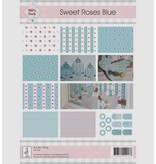 DESIGNER BLÖCKE  / DESIGNER PAPER A4, papel y etiquetas, "Sweet Roses azul"