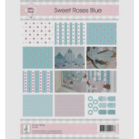 DESIGNER BLÖCKE  / DESIGNER PAPER A4, carta ed etichette, "Sweet rose blu"