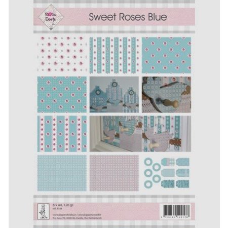 DESIGNER BLÖCKE  / DESIGNER PAPER A4, papel y etiquetas, "Sweet Roses azul"