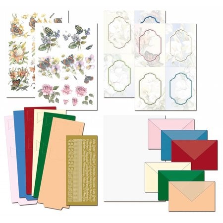 BASTELSETS / CRAFT KITS: Komplet Bastelset, notecards Staf Wesenbeek, Set 1 blomster med sommerfugle