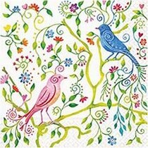 Designer napkins, size 33x33 cm, birds of paradise, 5 pieces