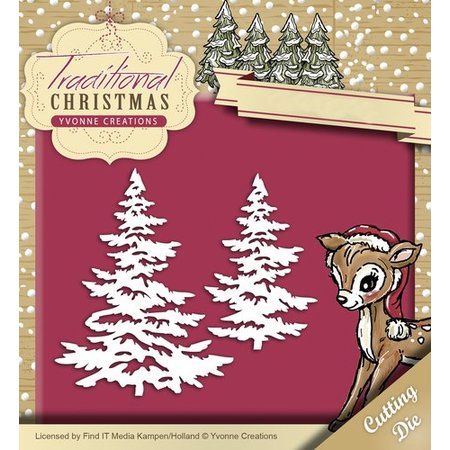 Yvonne Creations Poinçonnage et gaufrage modèle: arbres de Noël avec de la neige