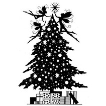 Transparent Stempel: Weihnachtsbaum mit Elfe