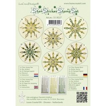 Star stickers green stamp set, 1 transparent stamp, 3 Star Stickers, 4xA5 stamp paper, 6 templates and instructions