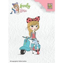 Transparant stempel: Lena, op scooter