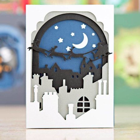 X-Cut / Docrafts Punching and embossing template: Shadow Box The (8pcs) - Santa in the Sky