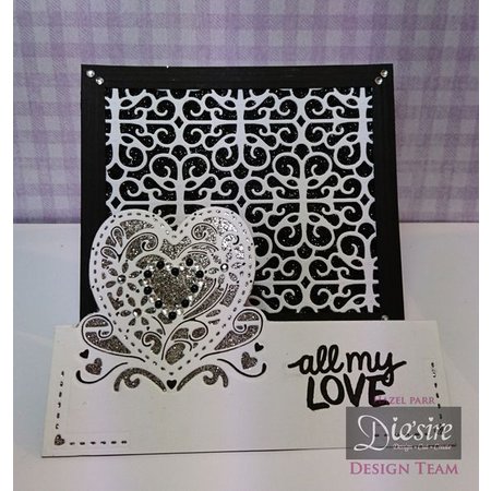 Die'sire Stempelen en embossing stencil van Diesire, hart, bloemen en hoeken