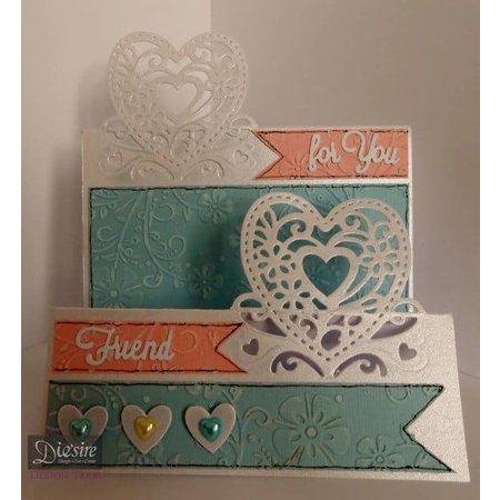 Die'sire Stempelen en embossing stencil van Diesire, hart, bloemen en hoeken