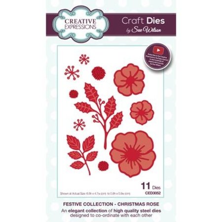 Creative Expressions Ponsen en embossing sjabloon: Christmas Rose, CED3052