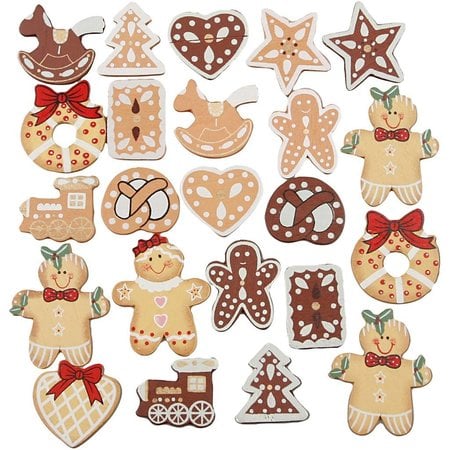 Embellishments / Verzierungen Exklusives Set mit 20 Lebkuchen-Holzfiguren, H: 20-30 mm