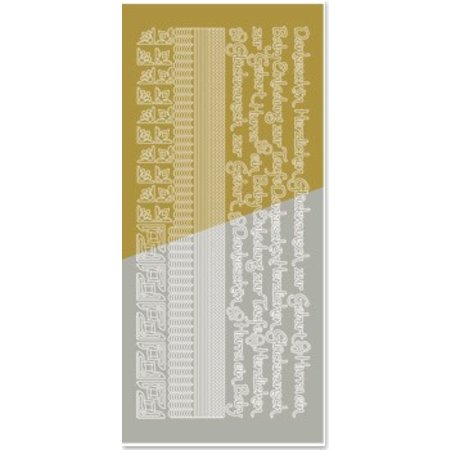 Sticker Combined sticker, edges, corners, texts: Baby, birth, christening, gold-gold