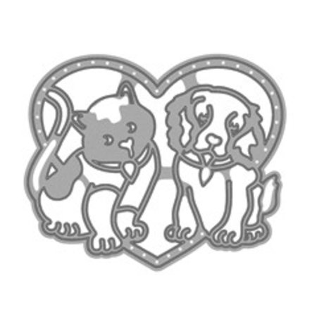 TONIC Ponsen en embossing sjabloon: Best genoegens, hond en kat in hart