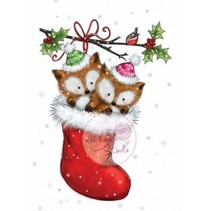 A7 Transparent stamp, 2 cute fox in a stocking
