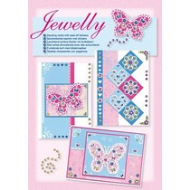 NIEUW; Bastelset, Jewelly Butterflies set, heldere mooie kaarten met sticker