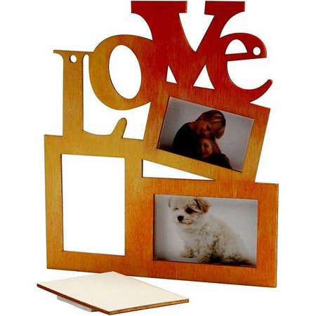 Objekten zum Dekorieren / objects for decorating Collage van 3 houten frame en het woord "LOVE"