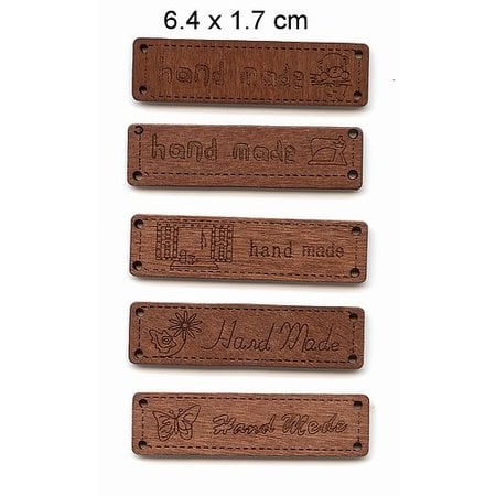 5 different Durchholzen labels with text - Handmade -, size 6.4 x 1.7 cm