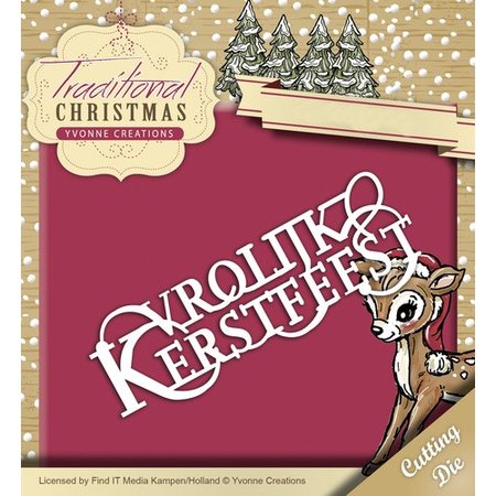 Yvonne Creations stanz- und Prägeschablone:Traditional Christmas Text NL: Vrolijk Kerstfeest