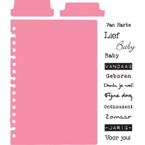 Stempel en stempelen en embossing stencil, Tabs en tekst