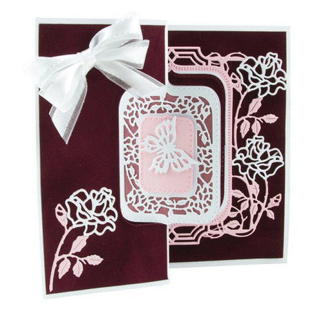 TONIC stamping and embossing folder: Flip Flop, Easel & frame with roses