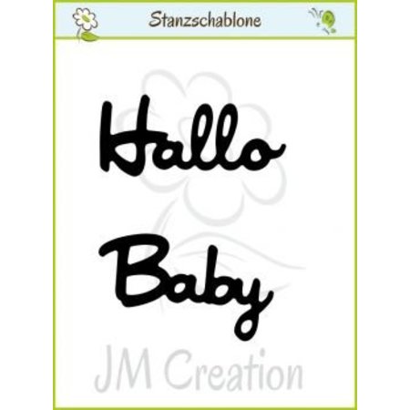 Joy!Crafts und JM Creation Ponsen en embossing sjablonen: Duitse tekst: "Hello" en "Baby"