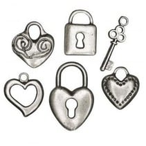 colgante de metal de 6: corazón, cerradura, llave