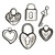 Embellishments / Verzierungen 6 anheng: hjerte, lås, nøkkel