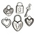 Embellishments / Verzierungen 6 metalen hanger: hart, slot, sleutel