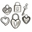 Embellishments / Verzierungen 6 metal vedhæng: hjerte, lås, nøgle