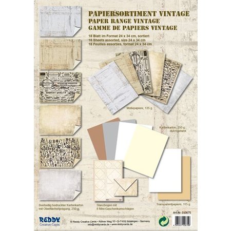DESIGNER BLÖCKE  / DESIGNER PAPER Card stock assortment Vintage, Vintage stone plaster, white / beige