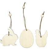 Objekten zum Dekorieren / objects for decorating Træ ornament, 6 cm, kanin, æg, kylling, 9 slags.