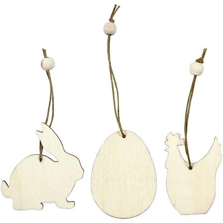 Objekten zum Dekorieren / objects for decorating Tre ornament, 6 cm, kanin, egg, kylling, ni slag.