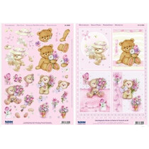 A4 Die cut 3D + 1 background sheets: Bear with flowers