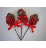 BASTELSETS / CRAFT KITS: Rosa 3 mini bouquet rosso con il nastro. - Copy