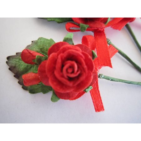 BASTELSETS / CRAFT KITS: 3 MIni red rose bouquets with ribbon. - Copy