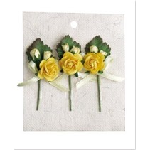 3 Mini rose buketter med gul sløjfe