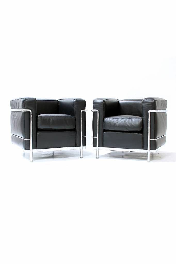 Couple black Le Corbusier LC2 1seat