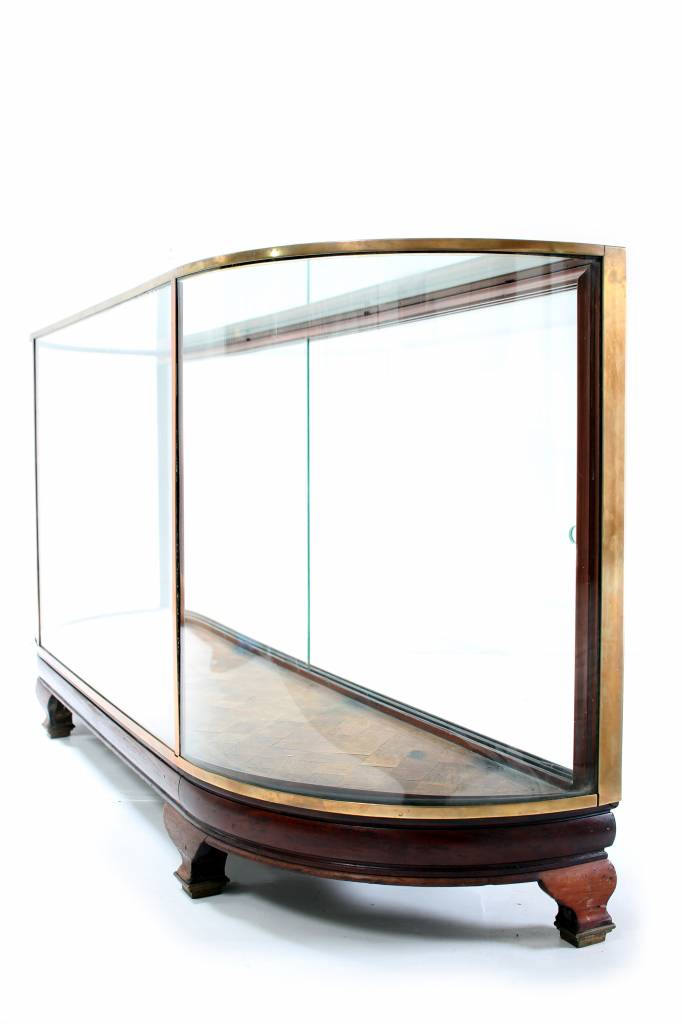 Antique display case finished with solid oak and copper