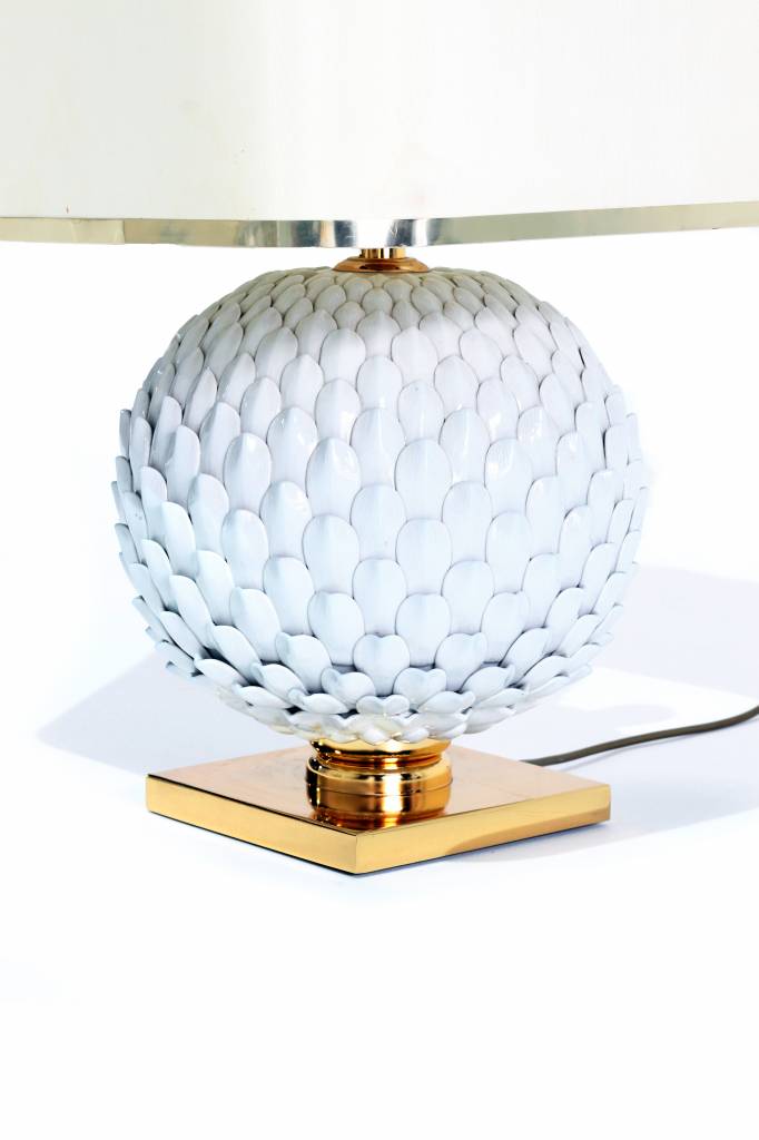 Prachtig Franse keramische tafellamp met messing