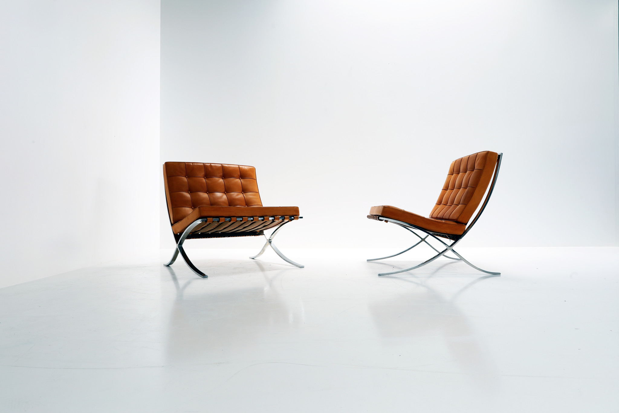 PAIR OF VINTAGE BARCELONA CHAIRS BY LUDWIG MIES VAN DER ROHE