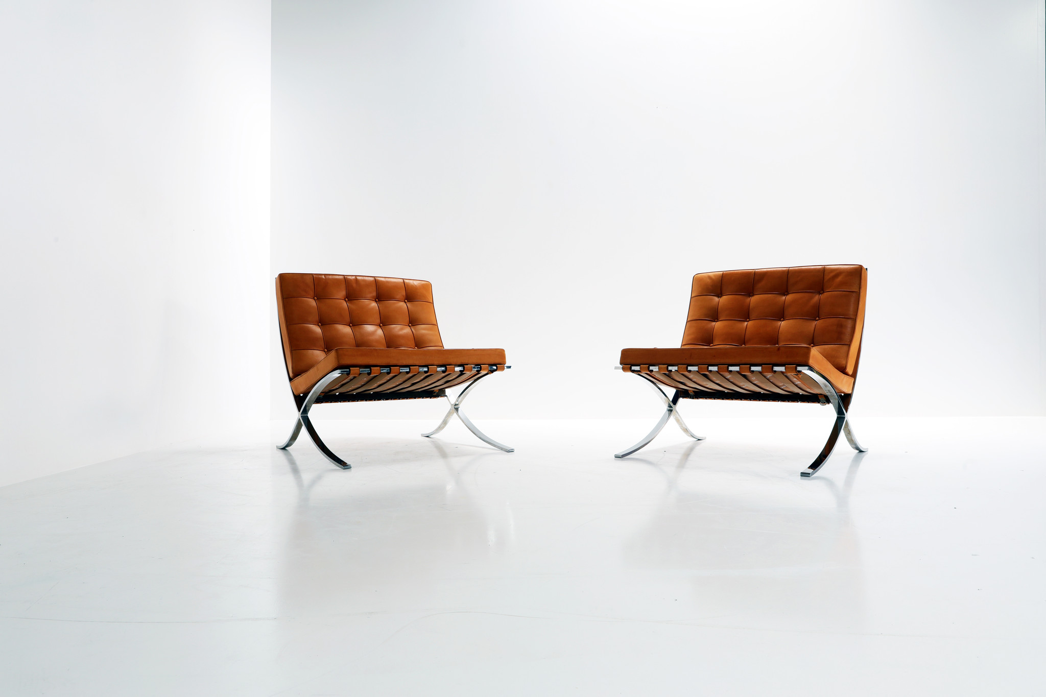 PAIR OF VINTAGE BARCELONA CHAIRS BY LUDWIG MIES VAN DER ROHE