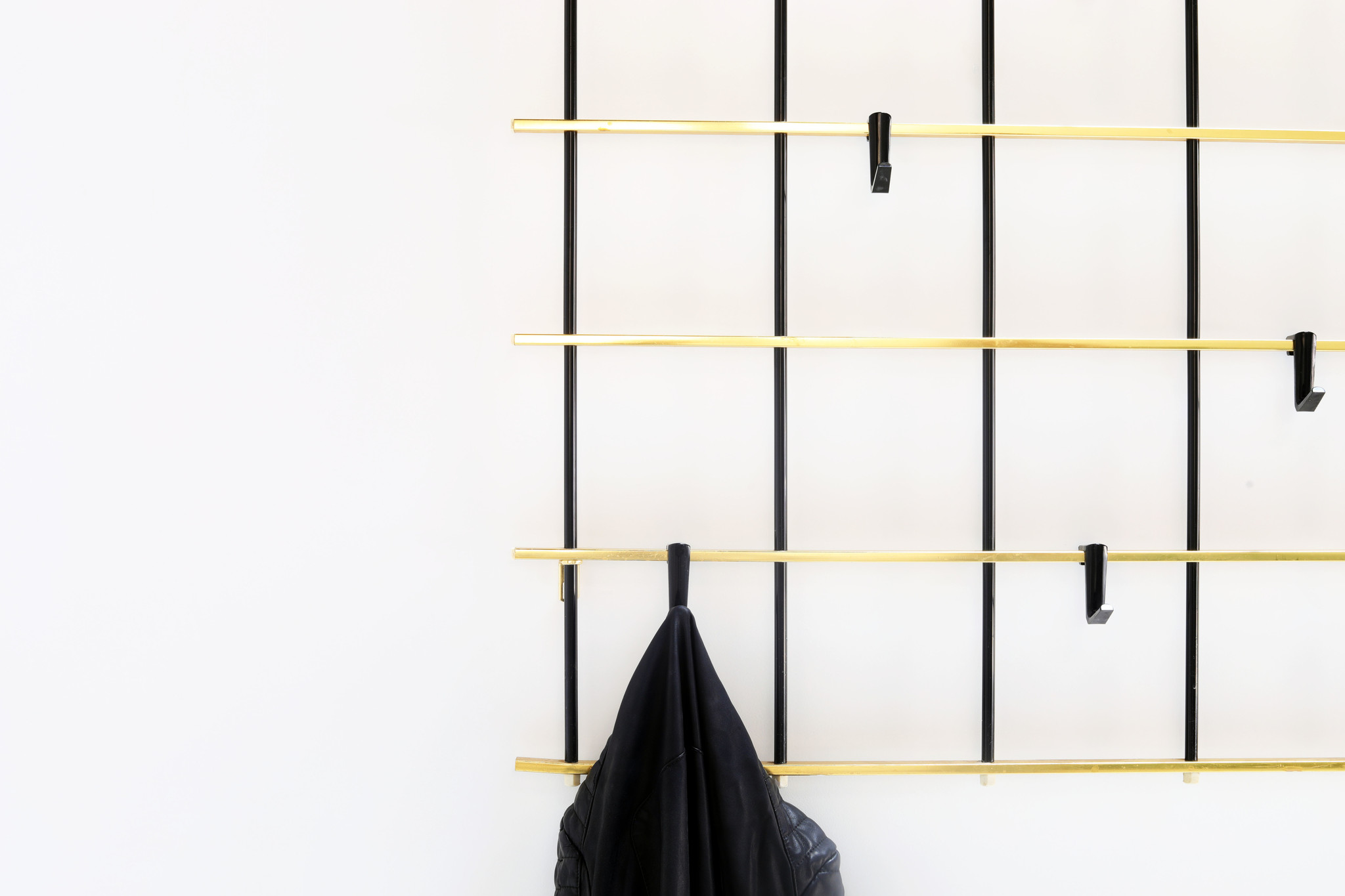 VINTAGE BRASS WALL COAT RACK, 1950's