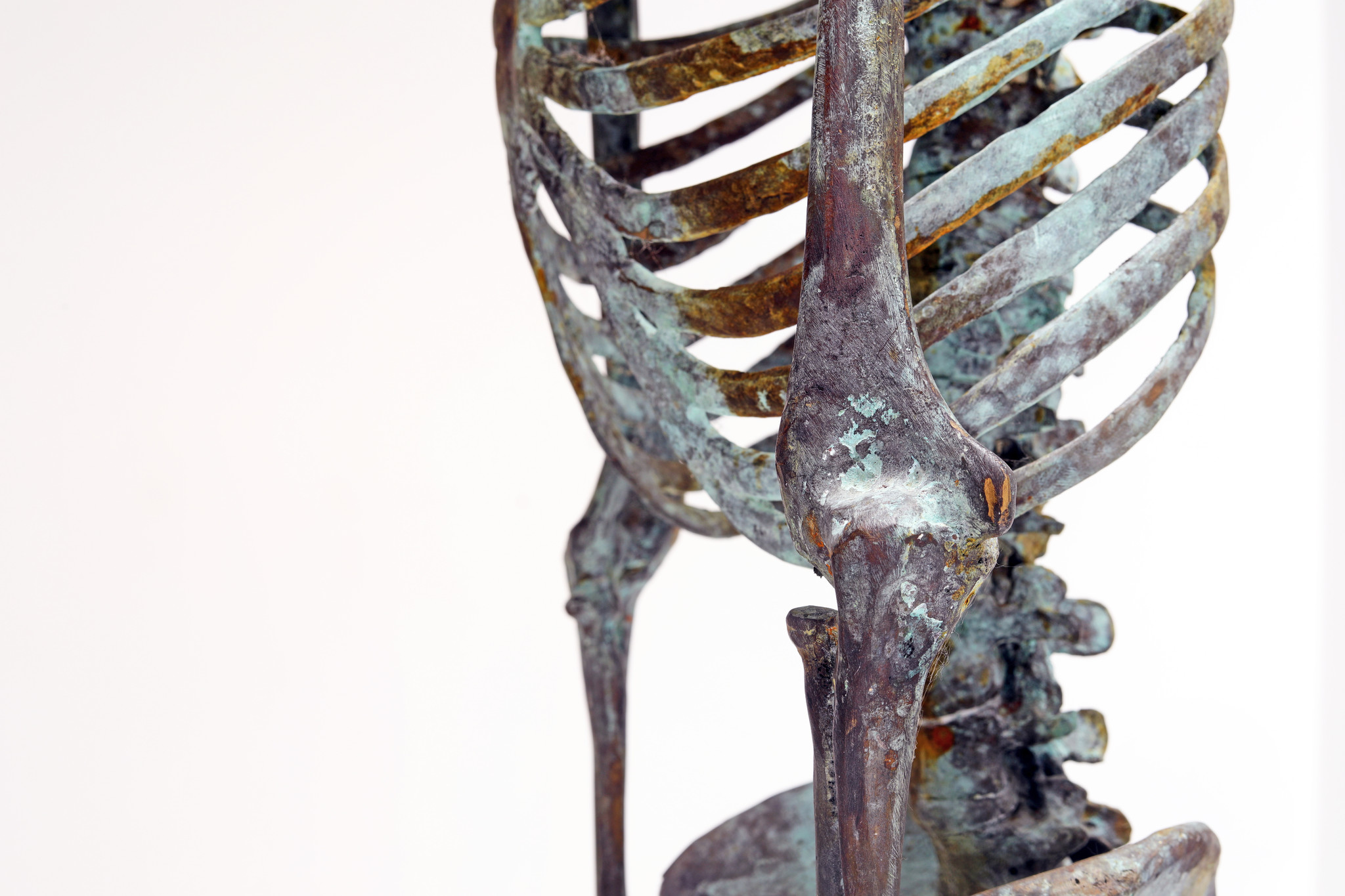 levensgroot skelet menselijk lichaam in massief brons