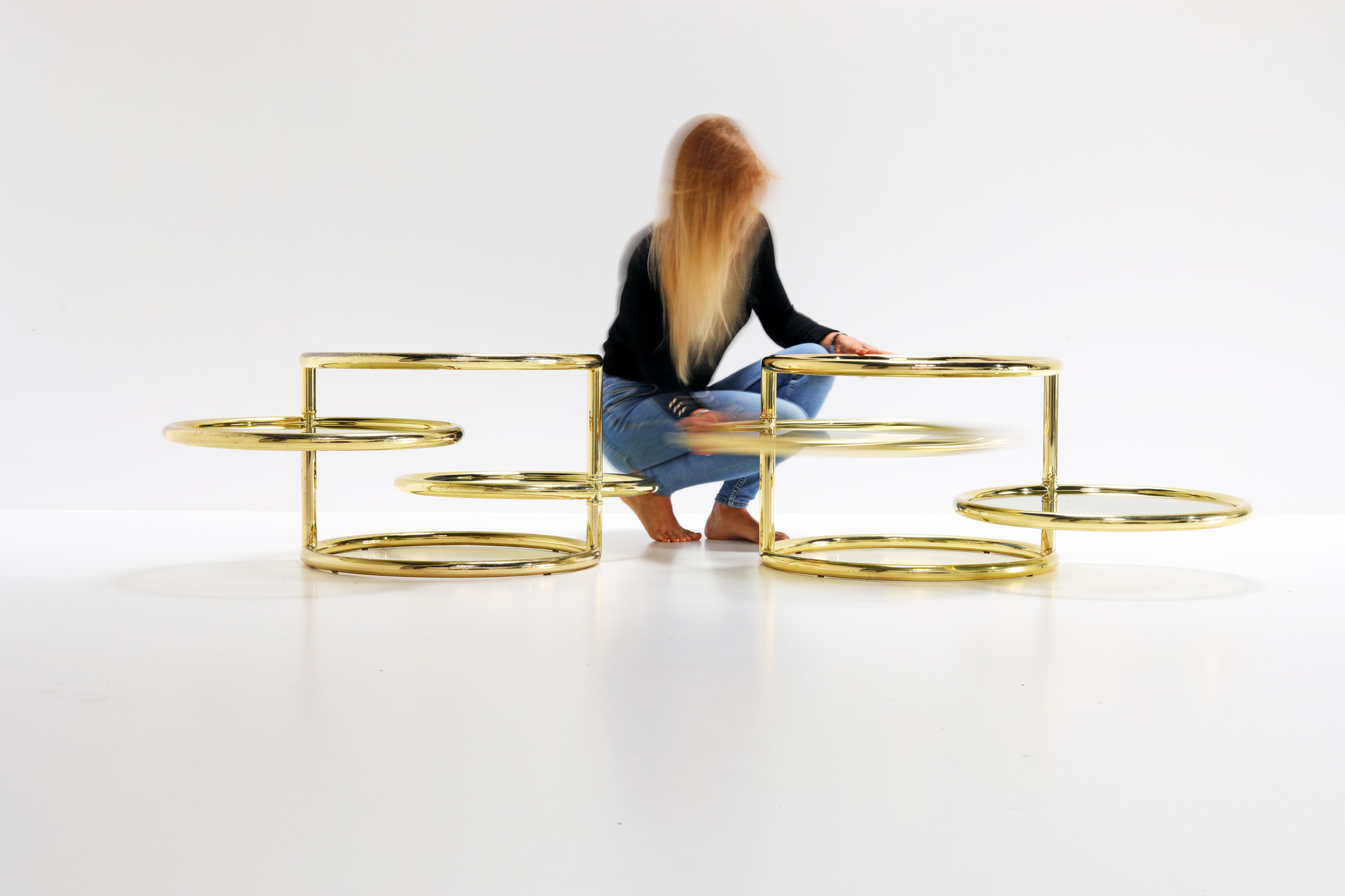 Gilded coffee tables designed by Milo Baughman for MOREX ITALY, 1979